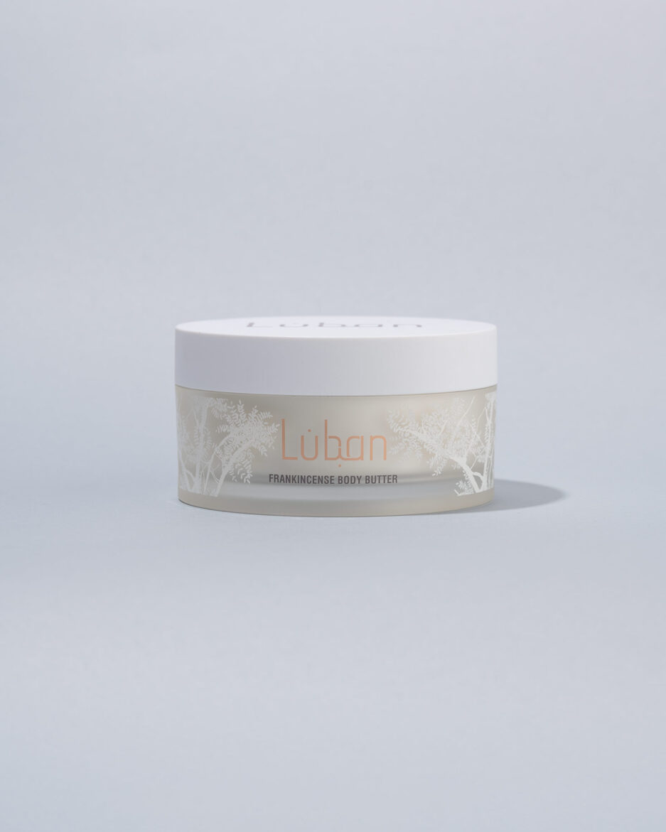 Frankincense body butter in a small jar